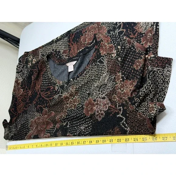 White Stag Top Womens 4X Brown Floral Stretch Boho Mature Travel Short Sleeve - Picture 8 of 9